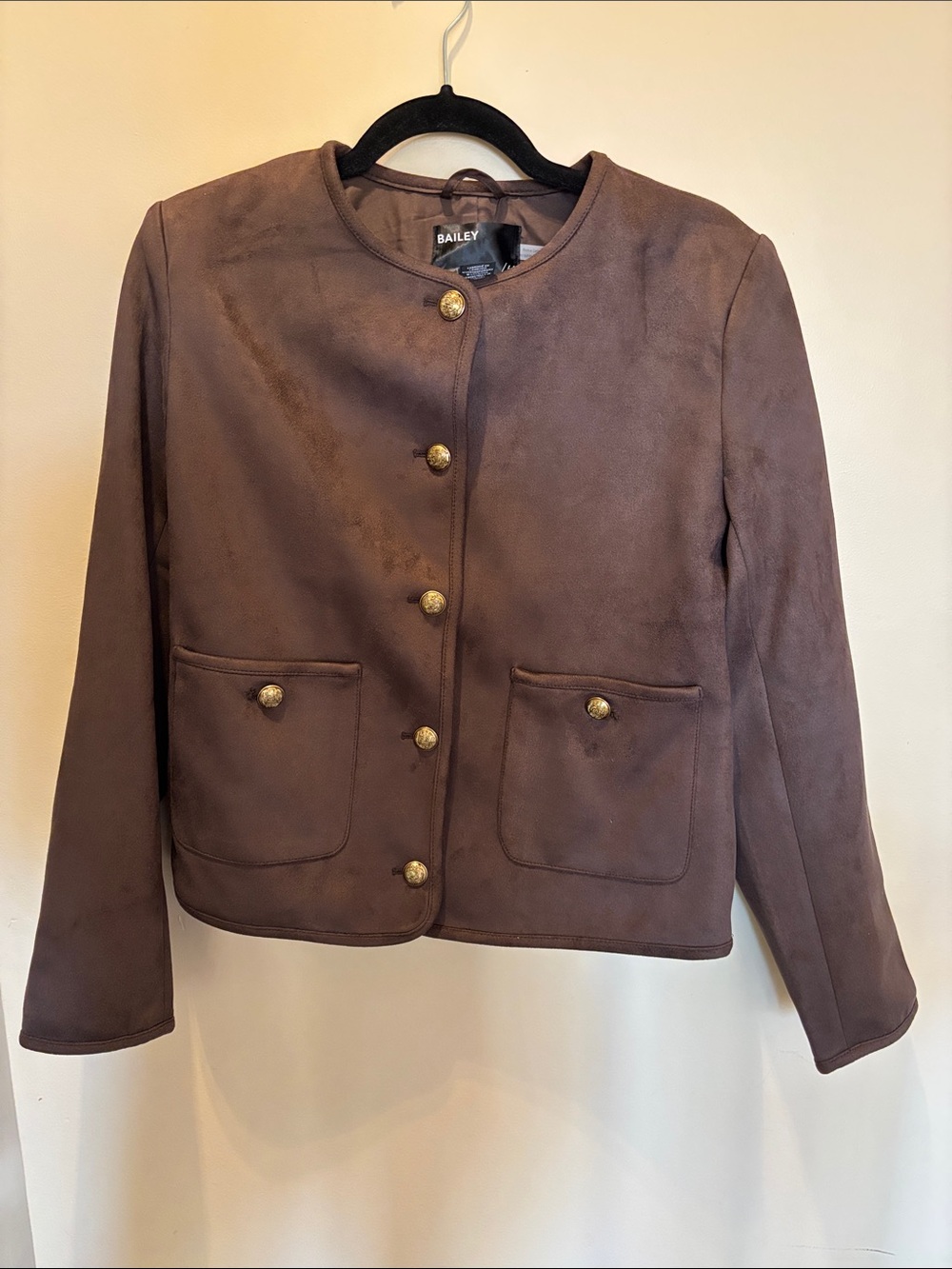 Bailey 44 Chocolate Brown Suede-Style Button Jacket. Never worn